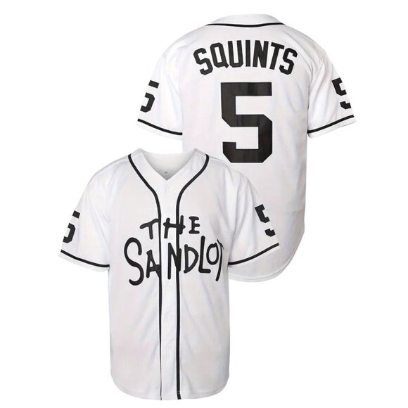 Sandlot Baseball Jersey Squints #5 White / Black Stitched Men's - Picture 1 of 6